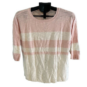 TWO BY VINCE CAMUTO PINK AND WHITE STRIPED SWEATER